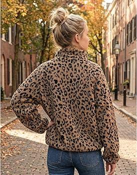 Ainangua Fuzzy Half Zip Fleece Jacket Women Long Sleeve Sherpa Pullover Sweatshirt Casual Warm Wi... | Amazon (US)