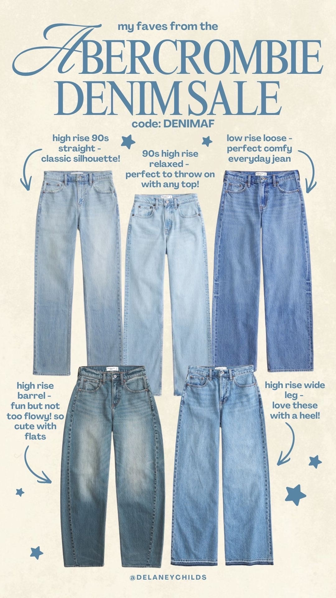 my favorite pairs of denim from @abercrombie 👖

#AbercrombiePartner @abercrombie 25-50% Off All Jeans + 20% Off Almost Everything Else + DENIMAF for a stackable 15% off
Denim Promo: *Offer valid online only August 5, 2026 to August 10, 2026 in US/CA. Excludes clearance. Online price reflects discount. Extra 20% Off: *Offer valid in stores and online August 5, 2026 to August 10, 2026 in US/CA. Exclusions apply as indicated. Online price reflects discount. Promo Code: *Use code DENIMAF to get an additional 15% off almost everything in stores and online at checkout from August 5, 2026 to August 10, 2026 in US/CA. Exclusions apply. See details online.