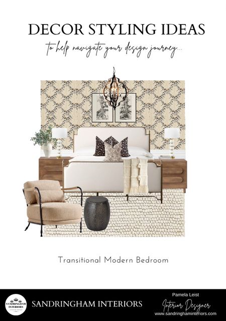 Transitional Modern  Bedroom Mood-boards | Bedroom Inspiration | Bed frames | upholstered bed frame | Night stands | chandeliers | Natural Area rugs