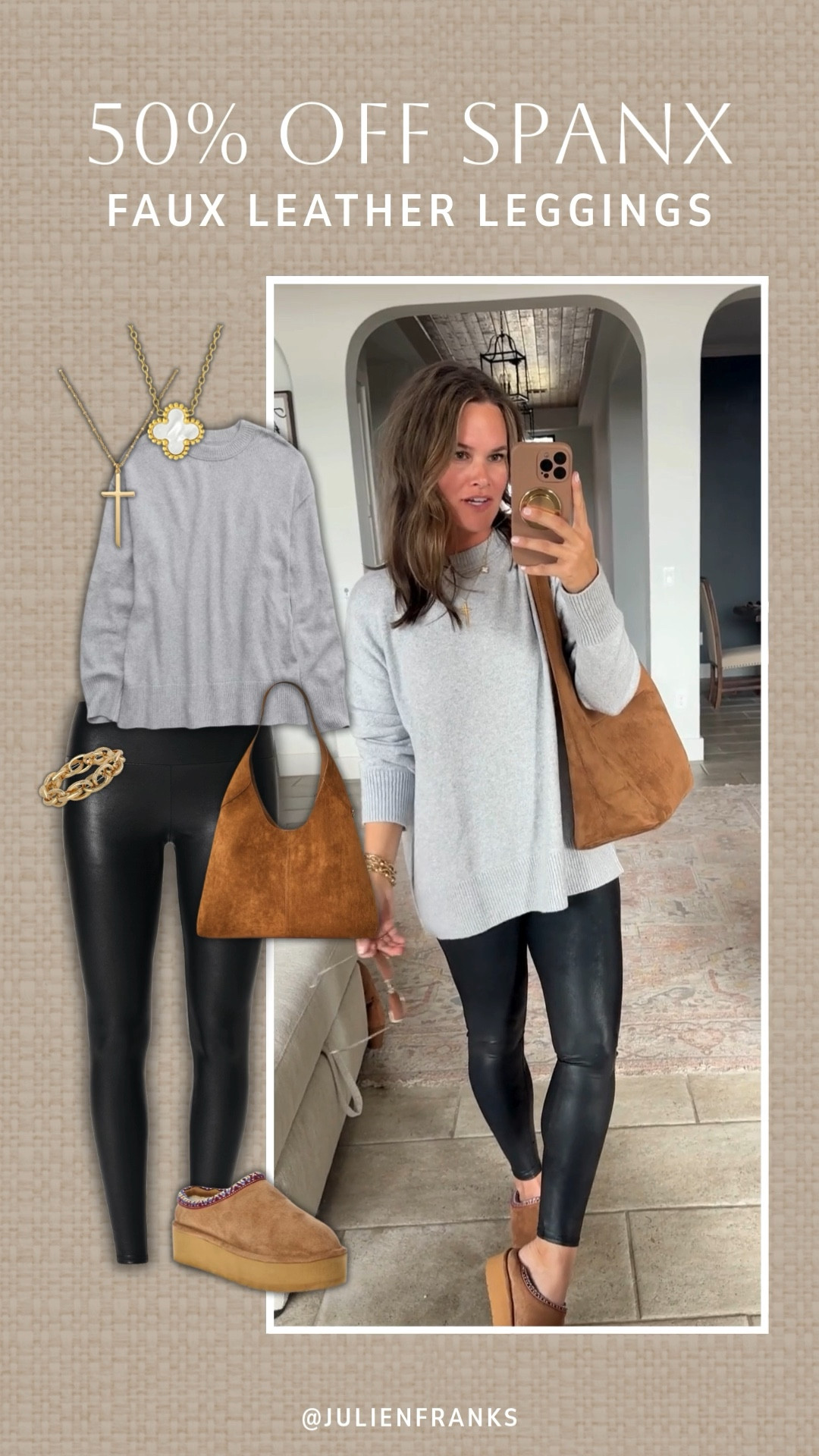 My favorite faux leather leggings from Spanx are 50% off right now! 🥰 These are so good to style with a staple pullover and cozy platform mules for an easy, put-together look!

#spanx #salealert #fauxleather #leggings #closetstaples #closetessentials #casualoutfit #everydayoutfit 

#LTKSaleAlert #LTKFindsUnder50 #LTKSeasonal