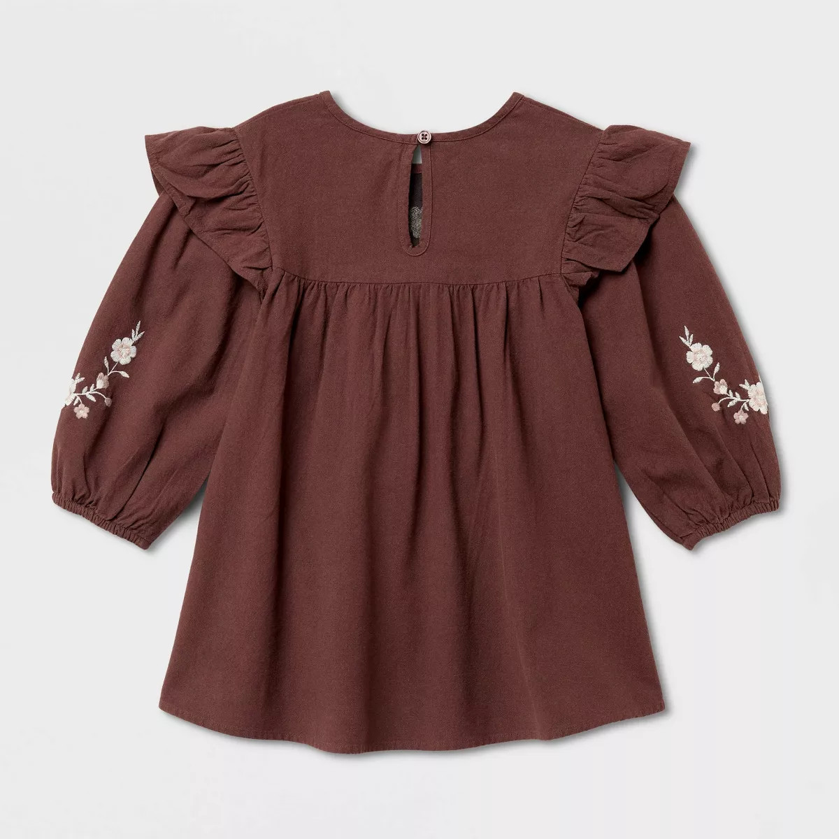 Toddler Girls' Floral Embroidered Long Sleeve Dress - Cat & Jack™ Brown 12M | Target