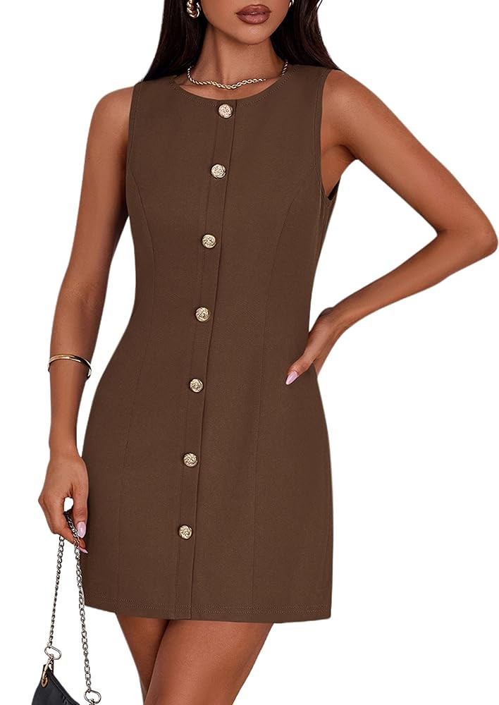 PRETTYGARDEN Work Dresses for Women 2025 Summer Business Formal Short Dress Sleeveless Button Dow... | Amazon (US)