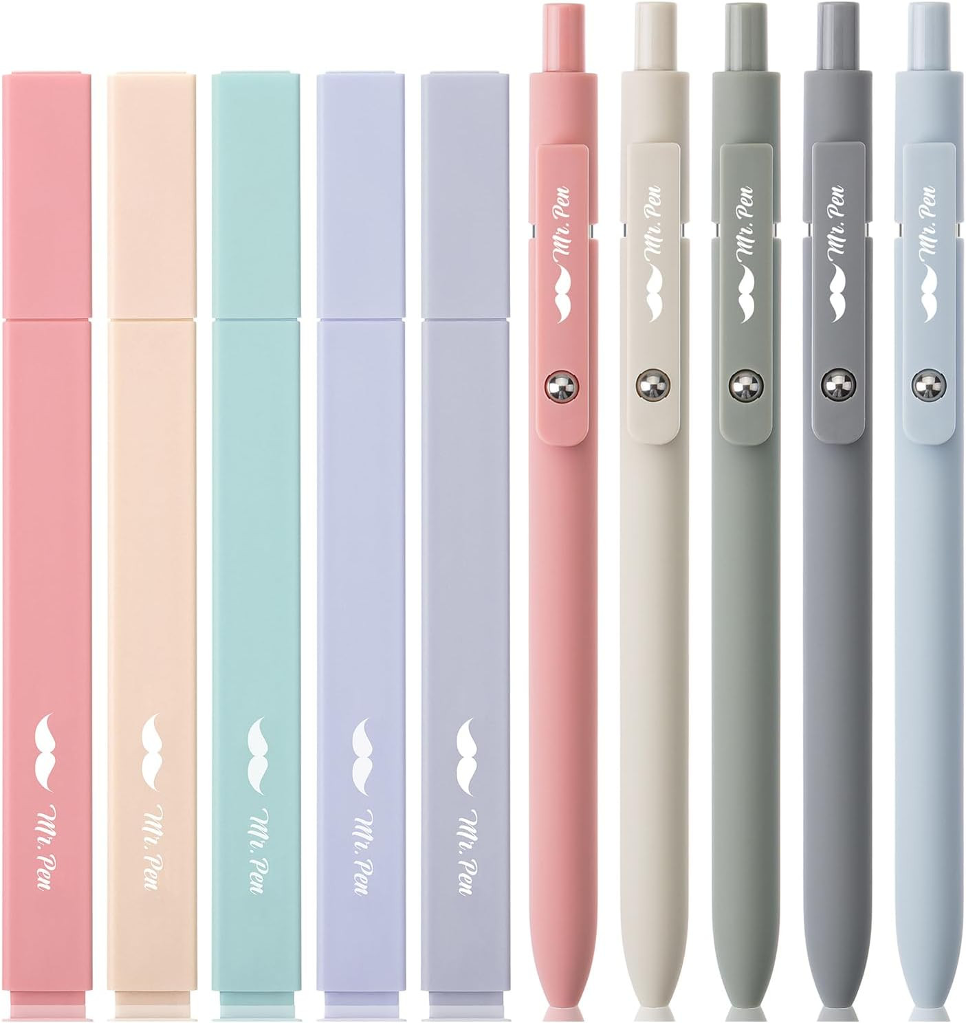 Mr. Pen Aesthetic Gel Pens & Highlighters No Bleed, 10 Pack - Morandi Color Bible Pens, Black Ink | Amazon (US)