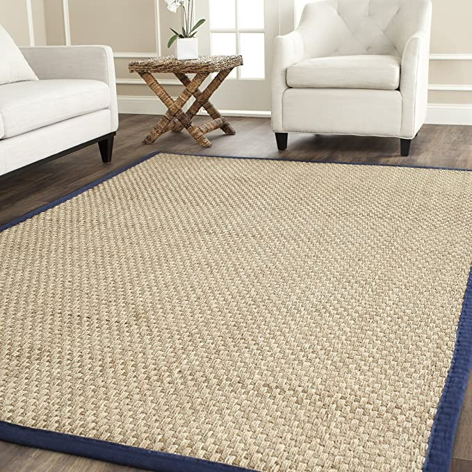SAFAVIEH Natural Fiber Collection 3' x 5' Blue NF114E Border Basketweave Seagrass Area Rug | Amazon (US)