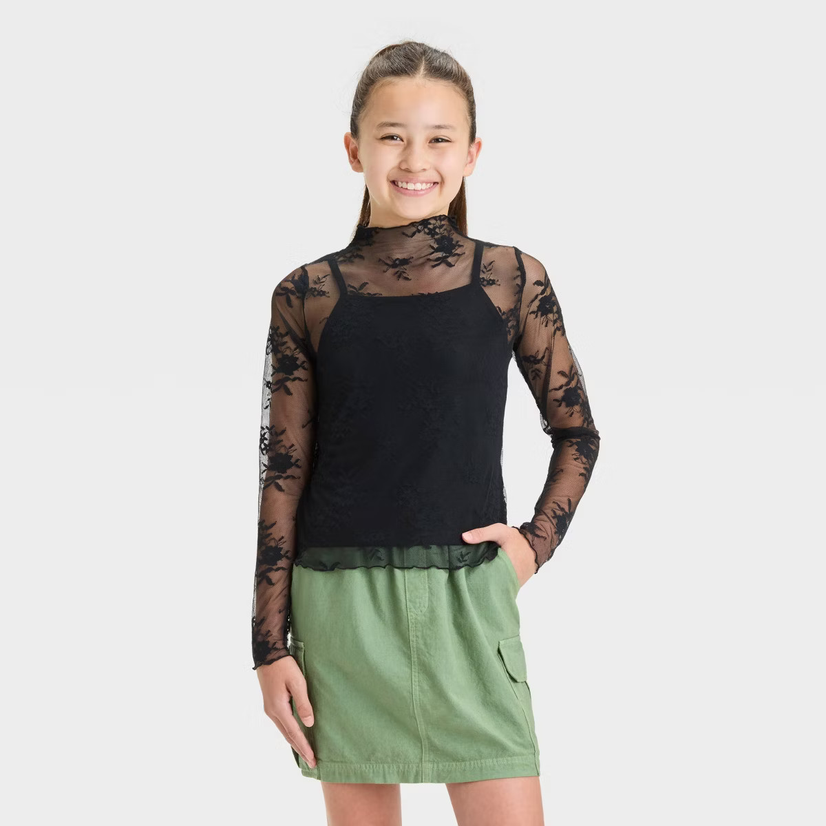 Girls' Long Sleeve Lack Mockneck Shirt - art class™ | Target