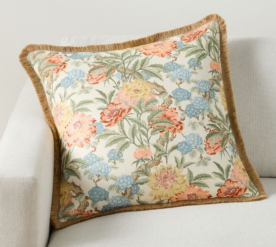 Kravet Garden Floral Ikat Fringe Pillow Cover | Pottery Barn (US)