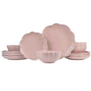 Bethany 12-Piece Scalloped Pink Stoneware Dinnerware Set (Service for 4) | The Home Depot