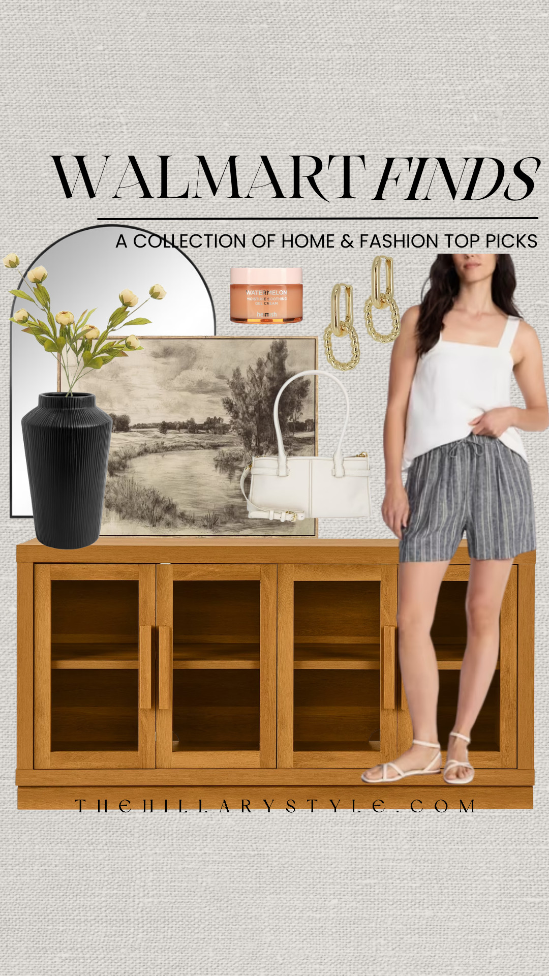 Walmart Neutral Summer Finds
Upgrade your everyday style and home aesthetic with these affordable picks from Walmart! Elevate your space with warm minimalism and organic modern vibes featuring this gorgeous wood console cabinet, arched mirror, and moody neutral landscape art. Complete the look with an effortless summer outfit—featuring a chic white tank, relaxed linen-blend shorts, and timeless gold accessories.

#WalmartFinds #WalmartStyle #WalmartHome #SummerFashion #OrganicModern #WarmMinimalism #MoodyNeutrals #NeutralHomeDecor #AffordableStyle #OOTD #LTKUnder50 #PinterestHome #TheHillaryStyle 

 

#LTKHome #LTKootd #LTKSeasonal #LTKHome