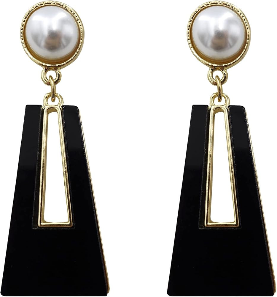 Black White Earrings for Women Sparkly Geometric Dangle Drop Statement Jewelry | Amazon (US)