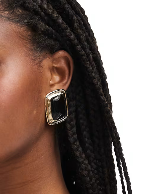 ASOS DESIGN oversized stud earrings with vintage look black enamel detail in gold tone | ASOS (Global)
