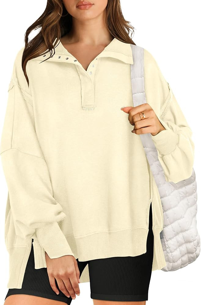 RUBZOOF Oversized Sweatshirt for Women Trendy Button Henley Neck Pullover Long Sleeve Tops Casual... | Amazon (US)
