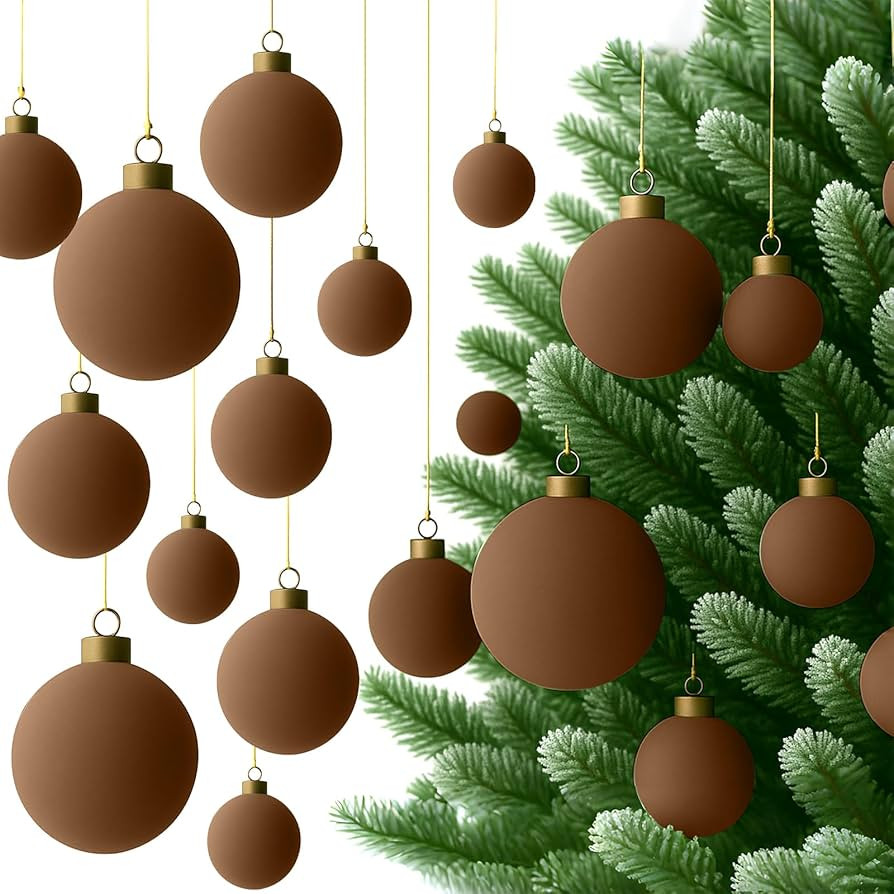 36 Pcs Brown Velvet Christmas Balls Bulk - 2.36", 2.76", 3.15" Flocked Christmas Tree Ball Orname... | Amazon (US)