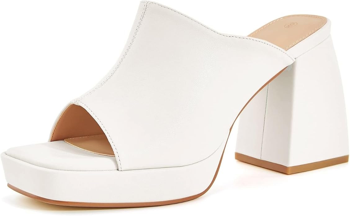 Coutgo Womens Chunky Platform Mules Sandals Slip On Block Heels Square Toe High Heeled Dress Shoe... | Amazon (US)