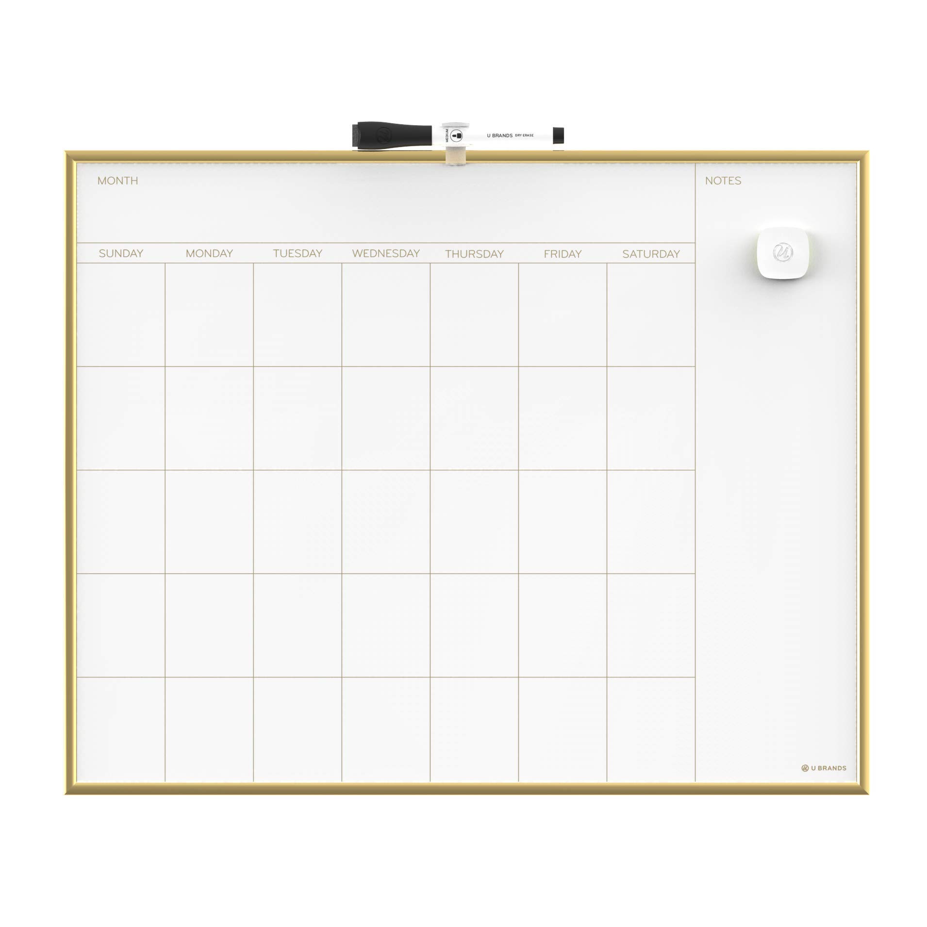 U Brands Magnetic Monthly Calendar Dry Erase Board, 20 x 16 Inches, Gold Aluminum Frame - 364U00-01 | Amazon (US)
