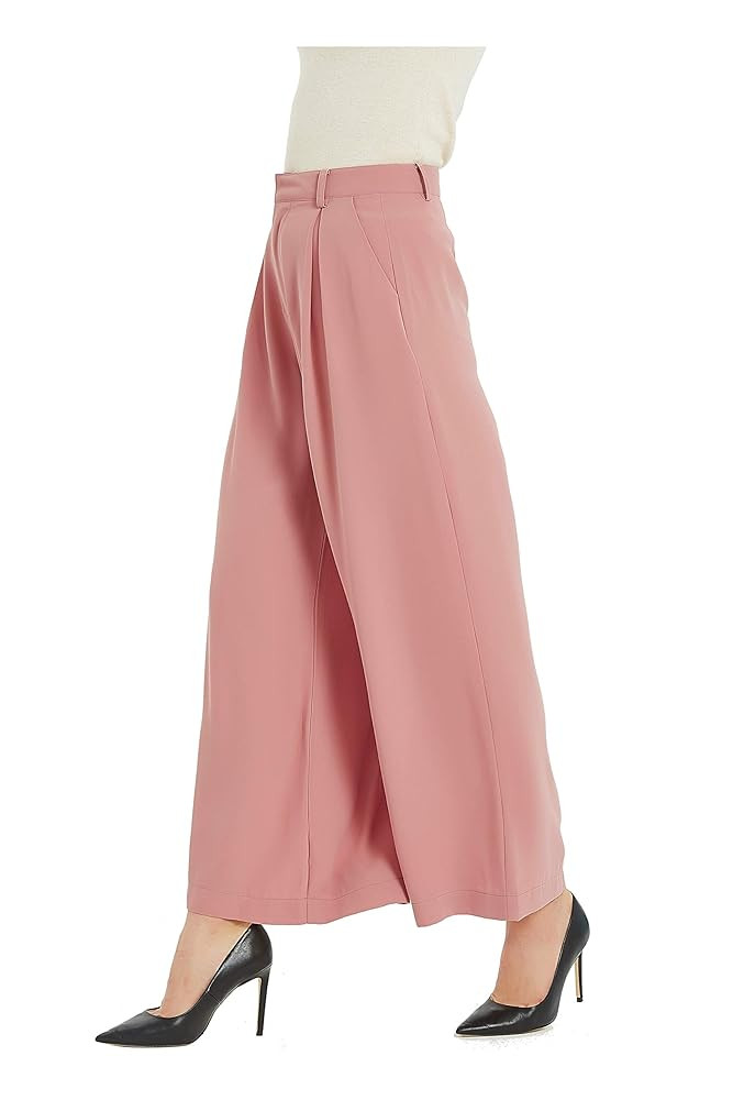 Tronjori Women High Waist Casual Wide Leg Long Palazzo Pants Trousers Regular Size | Amazon (US)