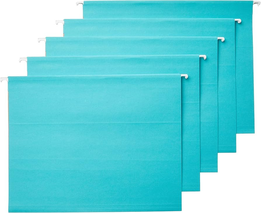 Amazon Basics Hanging File Folders, Letter Size, Aqua, 25-Pack | Amazon (US)