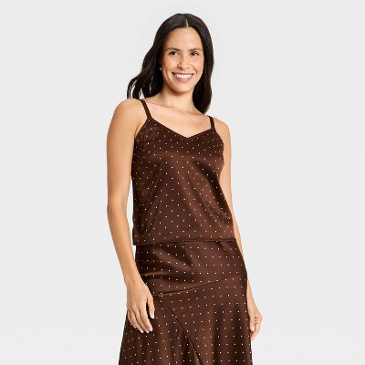 Women's Satin Cami Top - A New Day™ Brown Polka Dots 4X | Target