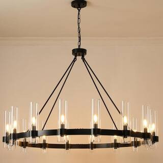 Farmhouse Chandelier 48 in. 16-Light Black Wagon Wheel Chandelier for Dinning Room, Kitchen Island, Foyer, Bedroom | The Home Depot