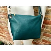 Green Leather Bag. Green Cross Body/Shoulder Genuine Purse With Adjustable Strap & Zipper. Soft Bag | Etsy (US)