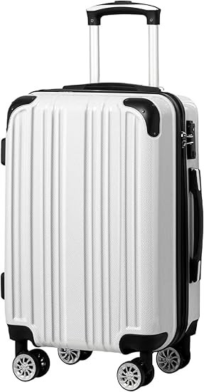Coolife Luggage Expandable(only 28") Suitcase PC+ABS Spinner 20in 24in 28in Carry on (white grid ... | Amazon (US)