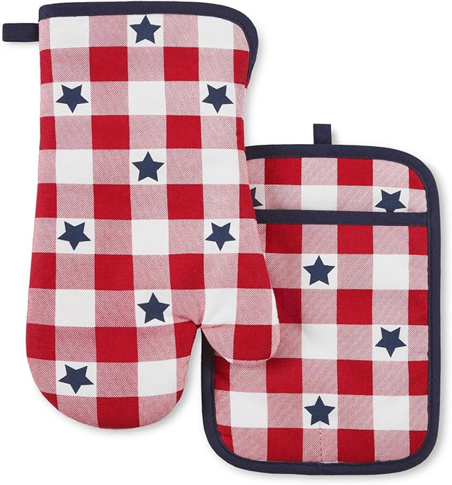 Amazon.com: MARTHA STEWART Americana Star Gihgham Oven Mitt & Pot Holder Set, 100% Cotton, Heat R... | Amazon (US)