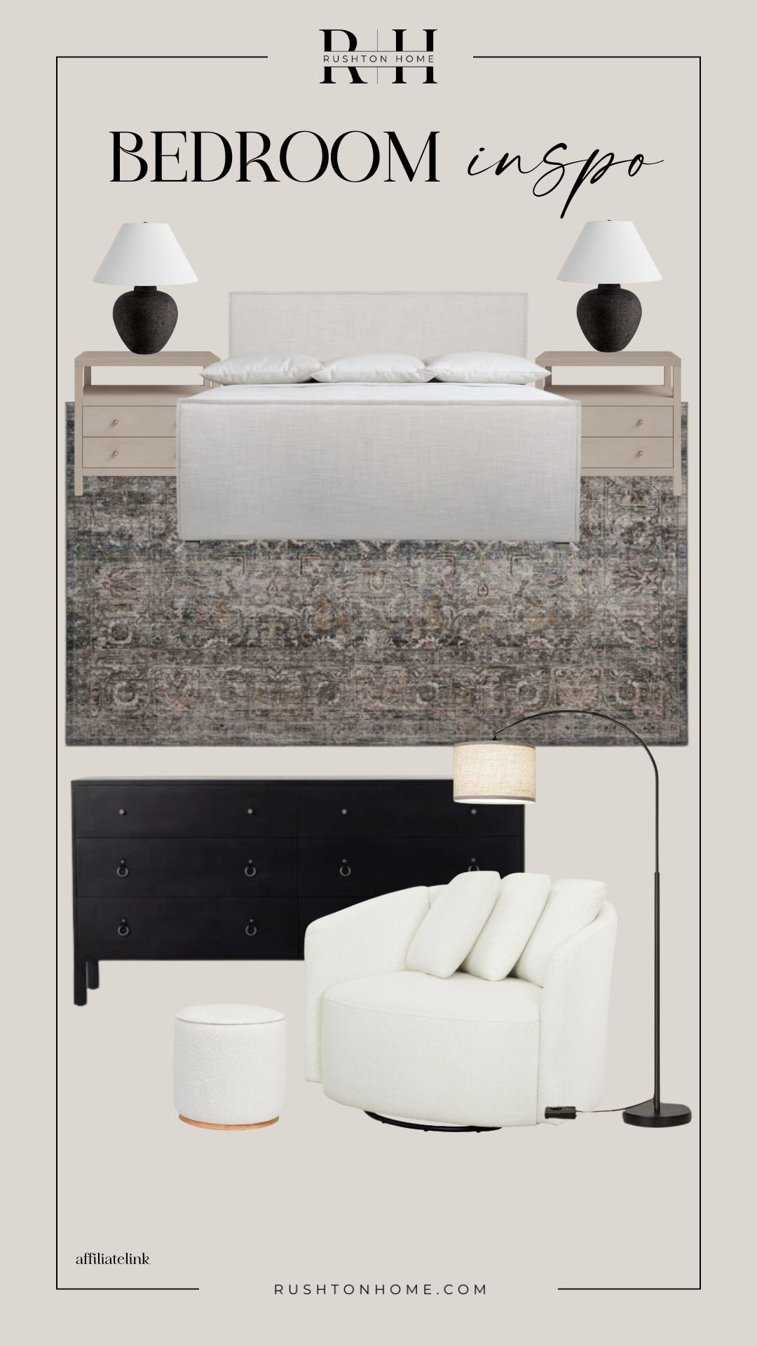 Bedroom Inspiration with cool neutral tones. Love the contrast!

Bedroom furniture, bedroom design, bedroom decor, master bedroom, dresser,  bedframe, chest of drawers, 6 drawer dresser, bedside tables, nightstand, bedroom lamp, lighting, bedroom inspiration 

 #LTKHome