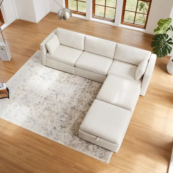 Mia Oversized Modular Sectional Fabric Sofa Set - Linen-5 Pieces | Bed Bath & Beyond