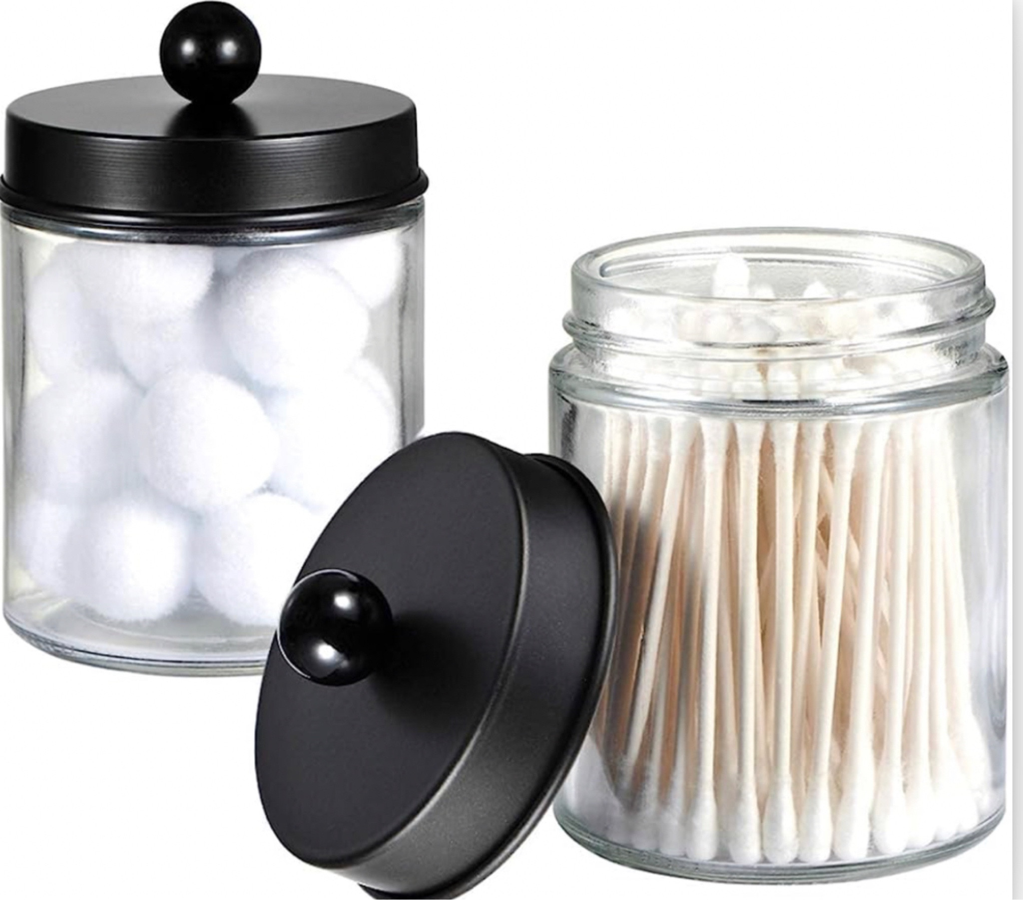 Set of 2 bathroom apothecary style cosmetic storage jars 
