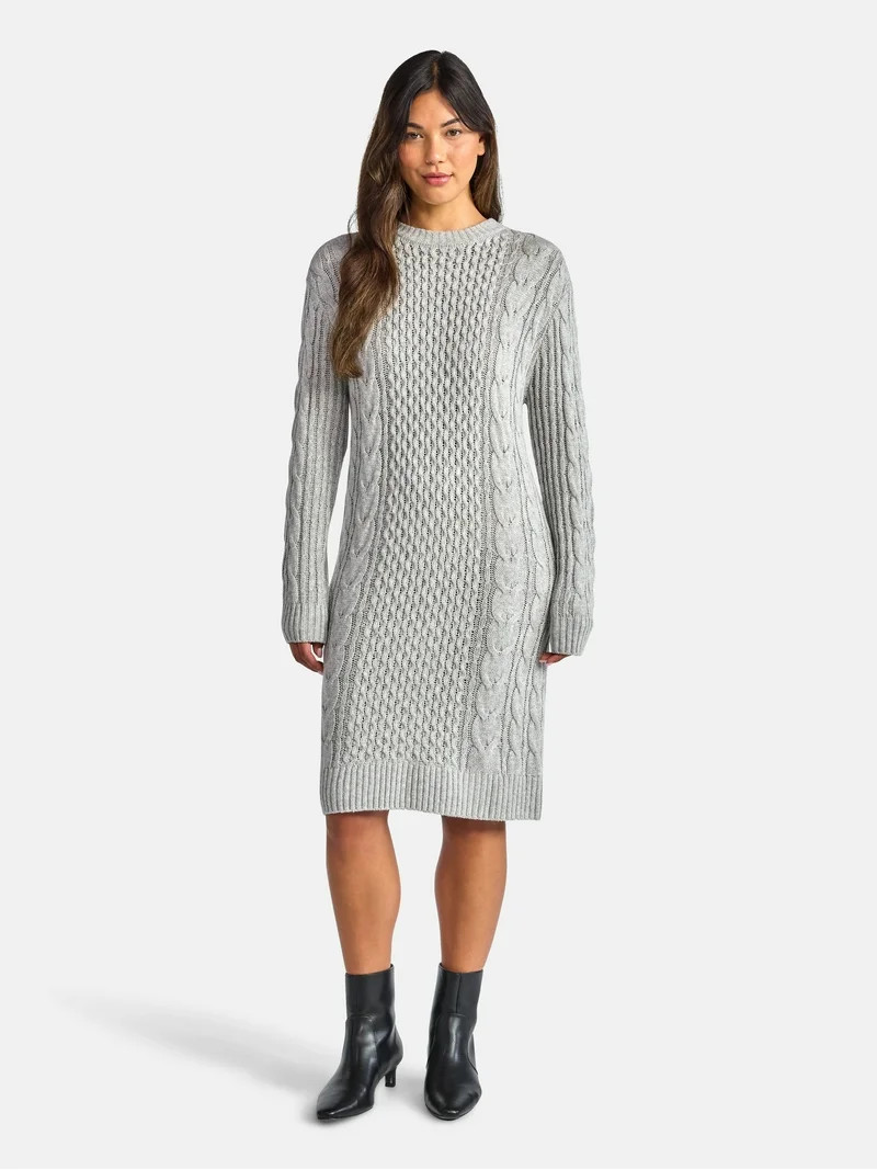 Time and Tru Women's Cable Knit Sweater Dress, Sizes XS-XXL | Walmart (US)