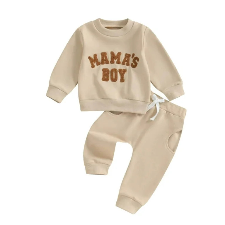 Sopiago Toddler Baby Boy Fall outfits Mama's Boy Letter Embroidery Sweatshirt Top Elastic Pants S... | Walmart (US)