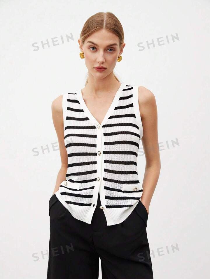 SHEIN BIZwear Casual Striped Sleeveless Knitted Top For Women | SHEIN