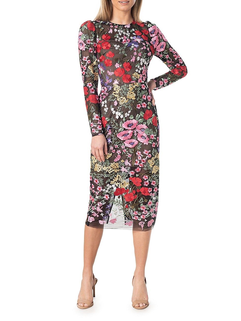 Women's Sophia Floral Embroidered Midi-Dress - Rouge Multi - Size Large | Saks Fifth Avenue