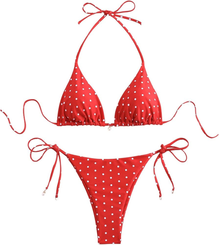 SOLY HUX Women's Polka Dots Print Bathing Suit Halter Triangle Tie Side Bikini Sets Two Piece Swi... | Amazon (US)