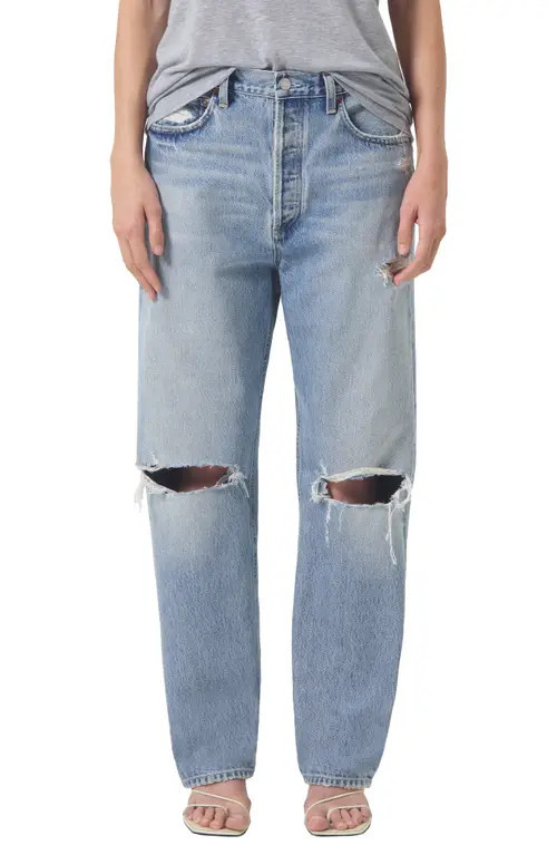 AGOLDE '90s Ripped Mid Rise Straight Leg Jeans in Threadbare at Nordstrom, Size 28 | Nordstrom