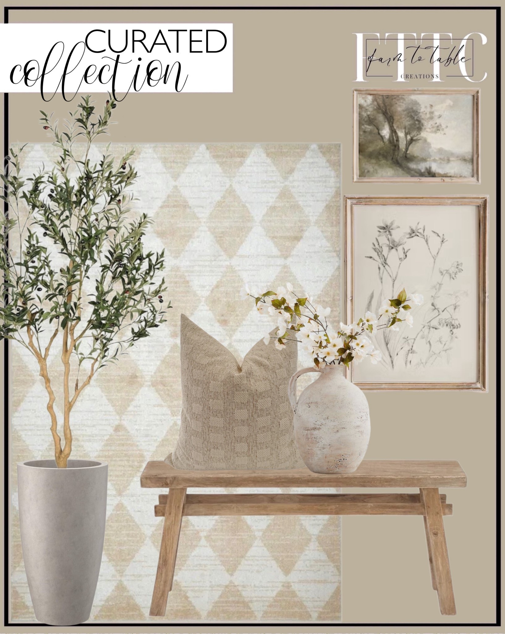 Curated Collection. Follow @farmtotablecreations on Instagram for more inspiration.

Realead Faux Olive Tree 7ft - Realistic Tall Silk Olive Trees. Kante 23.6" H Weathered Concrete Finish Concrete Tall Planters. My Texas House Bronwyn 5'3" X 7' Beige Geometric Area Rug. Milani Solid Wood Bench. Neutral Light Aesthetic SET of Two Art Prints | Wooded Lake Scenery Botanical Sketch. Artisan Handcrafted Terracotta Vase Large Jug. Hackner Home Creamy Indoor/Outdoor Pillow Cover. Entryway Inspiration. Living Room Space. New Home Finds. Home Decor  


#LTKSaleAlert #LTKHome #LTKFindsUnder50