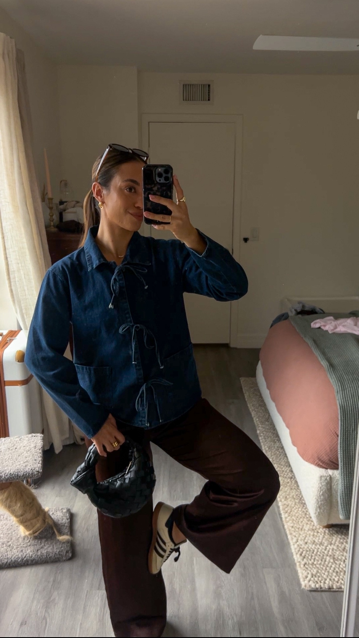 Saturday lunch date ootd!! Florida was slightly below 70° today so that’s justifiable for my favorite denim shacket 🩵

I’m literally obsessed with the bow ties on this shirt and these satin pants from target are becoming my fall outfit staple. 

Wearing size medium in the top and small in the bottom. Of course my sambas are my go to fall sneaker 🤝🏼

Fall outfits, causal fall style, fall outfit ideas, neutral fall outfits, what to wear for fall, denim shirt styling, denim jacket styling, samba outfit ideas, how to style satin pants 

#LTKSaleAlert #LTKSeasonal #LTKShoeCrush