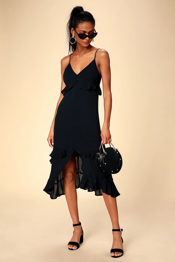 Island Time Black Ruffled Midi Dress | Lulus (US)