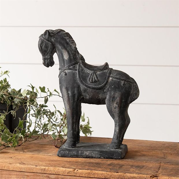 Black Stallion Horse Tabletop Figure | Antique Farm House