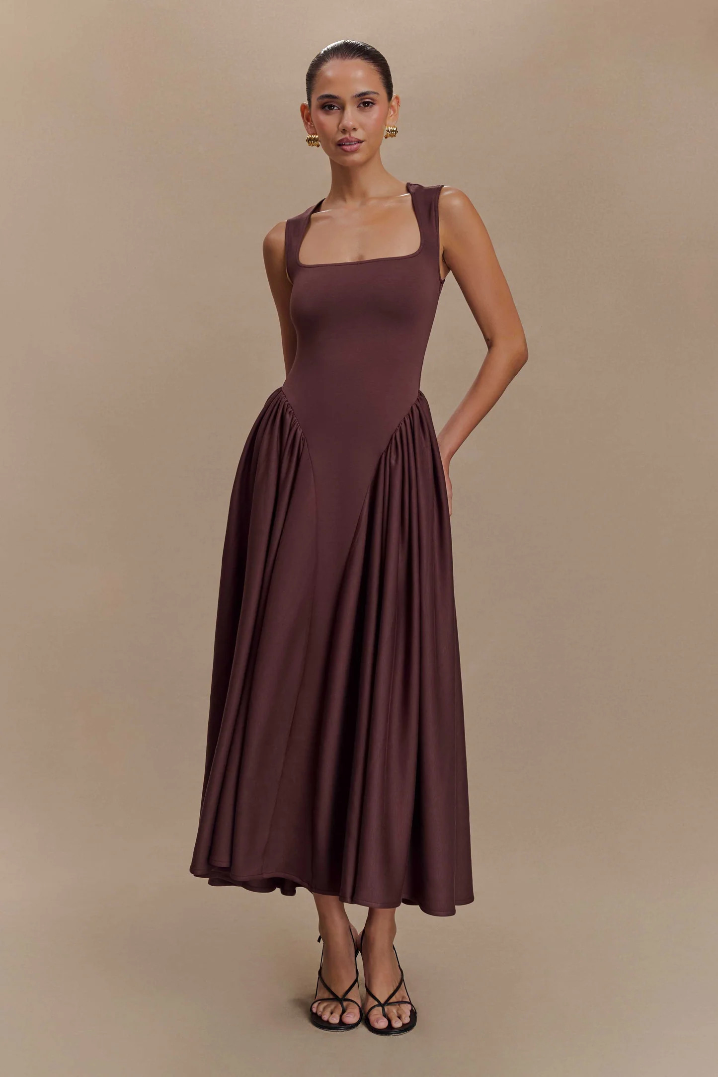 Scuba Jersey Midi Dress - Cacao Brown | MESHKI US