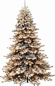 Puleo International 7.5' Pre-lit Flocked Princess Spruce Artificial Christmas Tree with 700 UL-Li... | Amazon (US)
