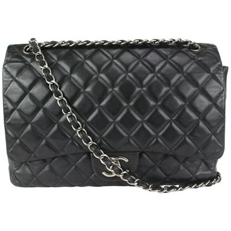 Chanel Black Quilted Lambskin Maxi Classic Double Flap Silver Chain 69cas726 | Walmart (US)