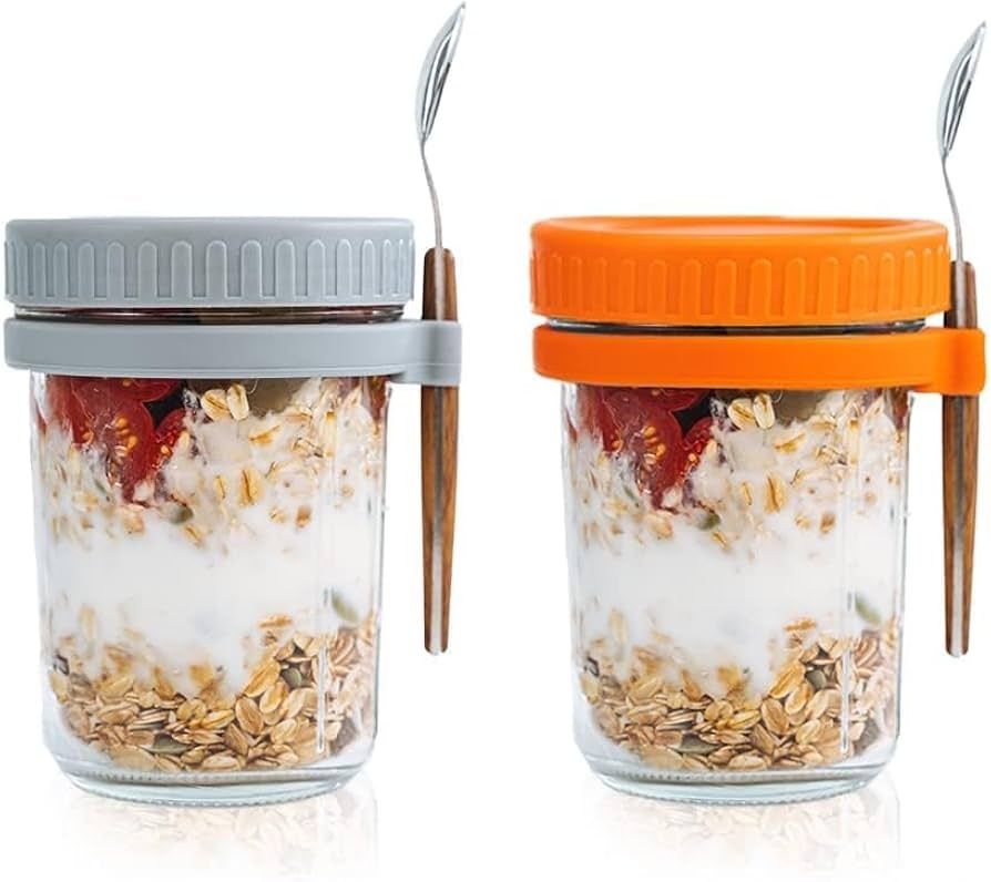 Overnight Oats Jars with Lid and Spoon Set of 2, 16 oz Large Capacity Airtight Oatmeal Jars with ... | Amazon (US)