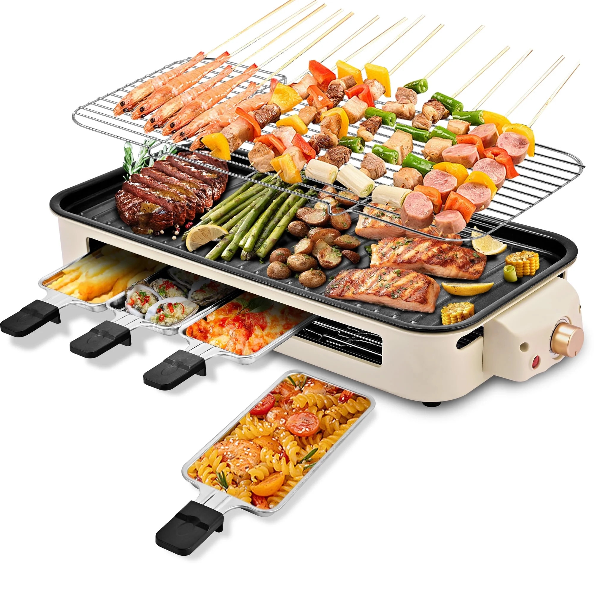 SUSTEAS 2-in-1 Indoor Electric Grill & Griddle, 1800W Smokeless Non-Stick Removable Plate with Te... | Walmart (US)