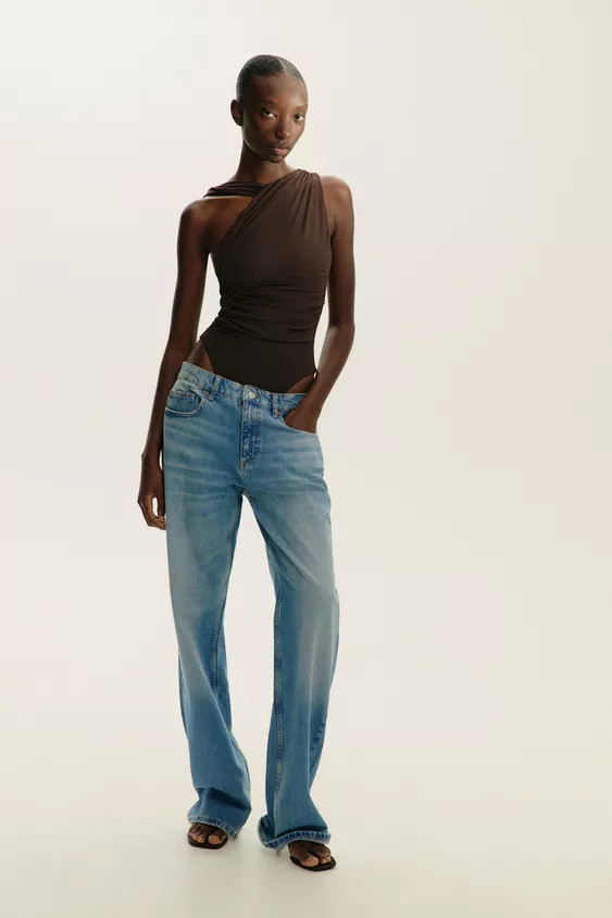 DRAPED ASYMMETRIC TULLE BODYSUIT | Zara Canada