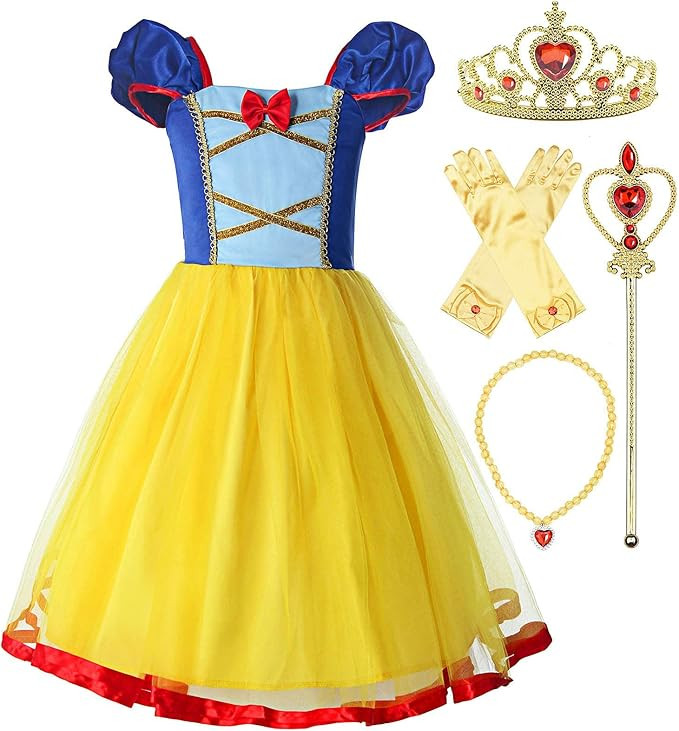 ReliBeauty Girls Elastic Waist Backless Princess Dress Costume with Accessories, Yellow,100 | Amazon (US)