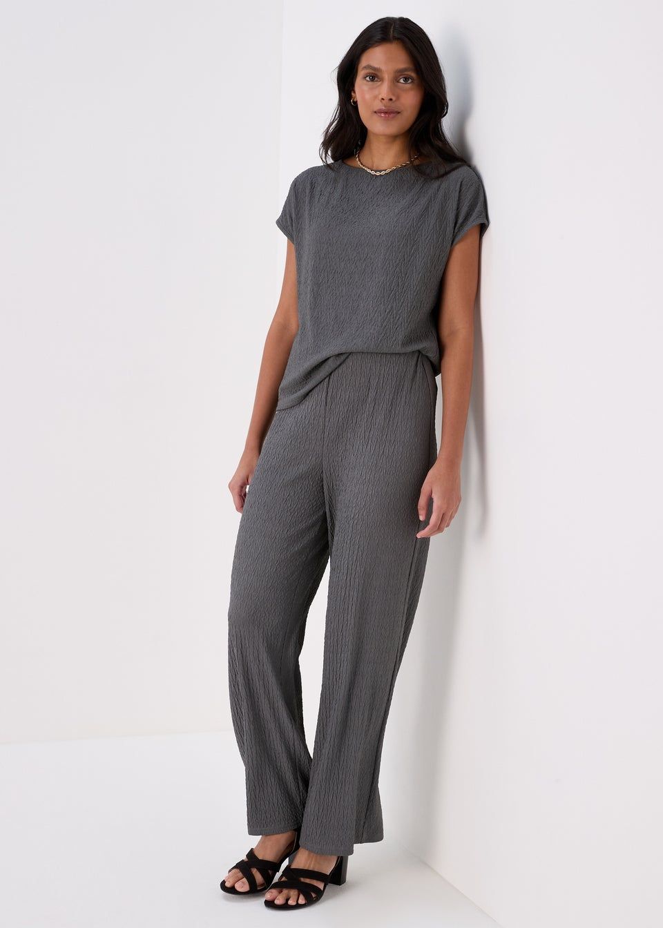 Grey Wide Leg Textured Co Ord Trousers - Size 8 | Matalan (UK)