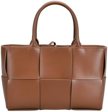 Women Leather Woven Shoulder Bag,Ladies Top Handle Satchel Tote Work Bag with Matching Clutch… | Amazon (US)