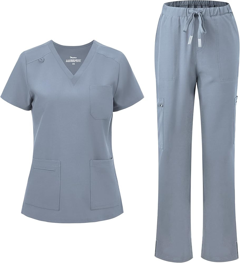 Scrubs for Women, V-Neck Scrubs Top & Cargo Pants with 12 Pockets, Yoga Waistband, 4 Way Stretch | Amazon (US)