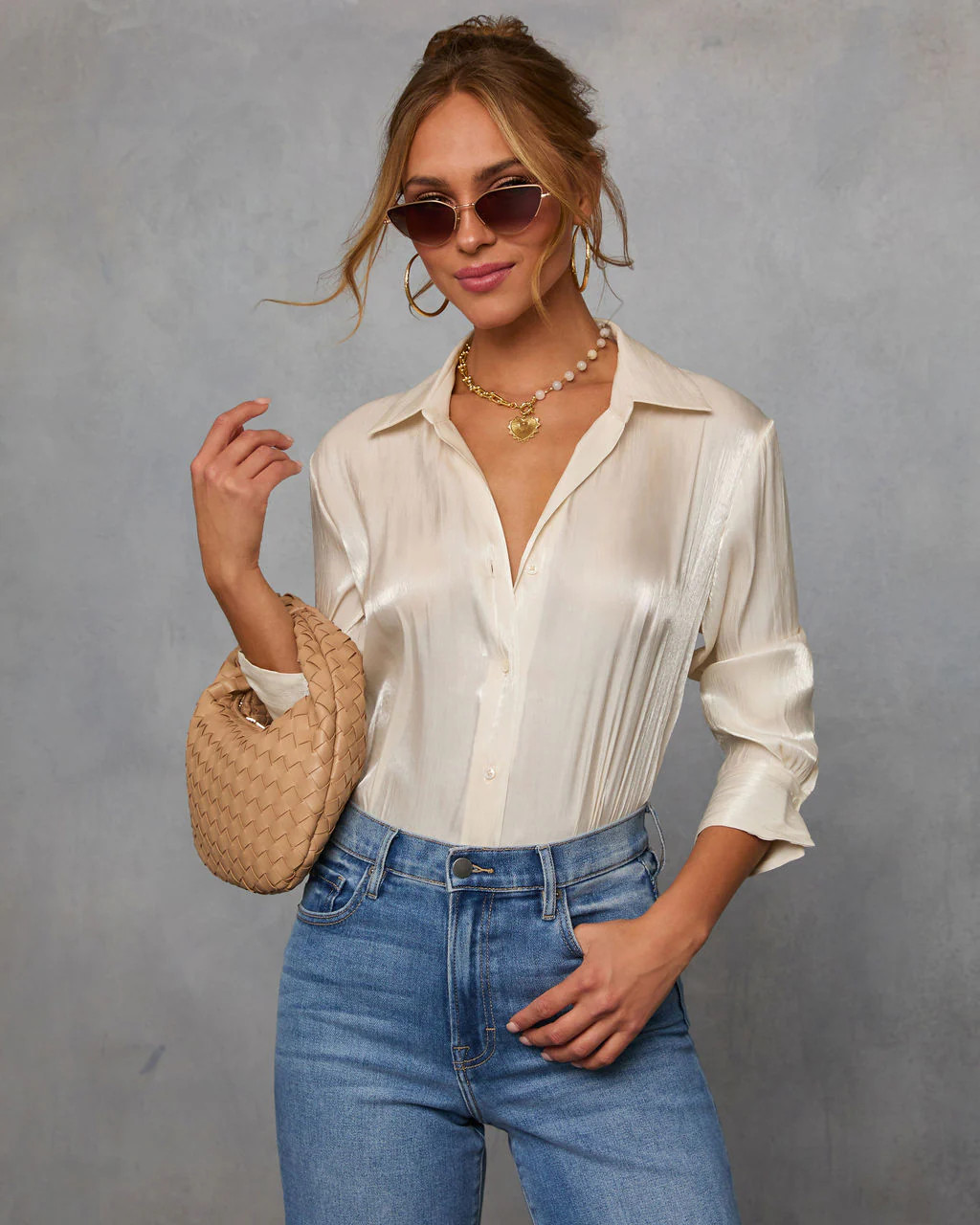 Delicate Romance Sheen Button Down Top | VICI