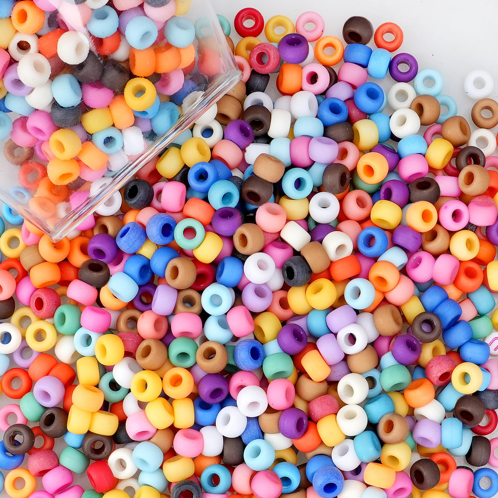 1000 Pcs Pony Beads Kit - Frosted Plastic Beads Mixed Color for Craft Making Opaque Matte Rainbow... | Amazon (US)